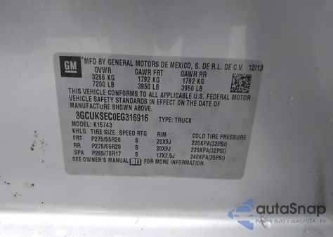 2014 Chevrolet Silverado 1500 1Lz from USA, damaged, VIN 3GCUKSEC0EG316916